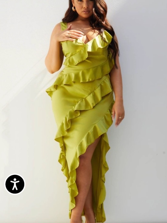 PrettyLittleThing Dresses & Skirts - PrettyLittleThing Olive Green Ruffle High-Low Dress